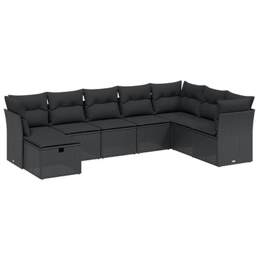 vidaXL 8-tlg. Garten-Sofagarnitur mit Kissen Schwarz Poly Rattan