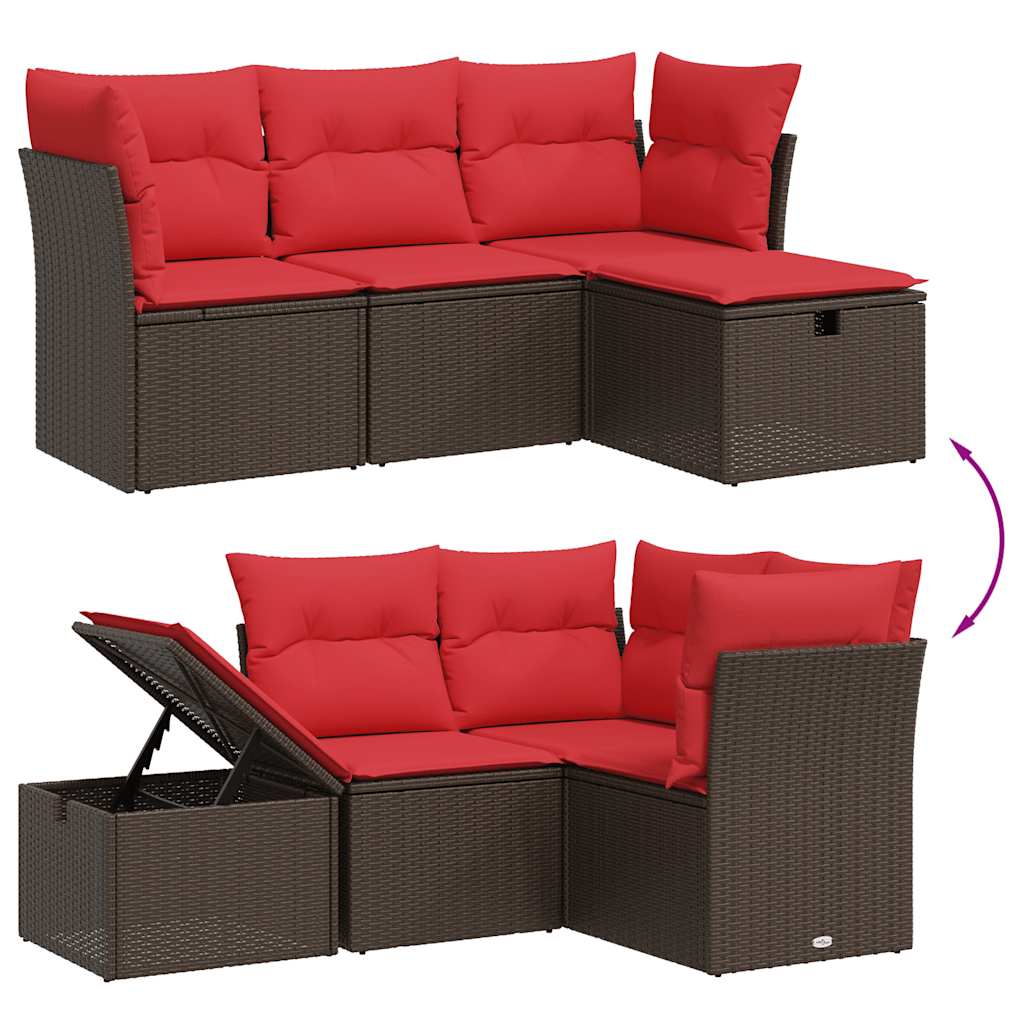 4-teiliges Gartensofa-Set mit Kissen, braun, Polyrattan