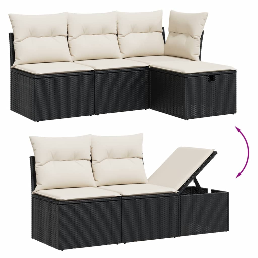 5-tlg. Garten-Sofagarnitur mit Kissen Schwarz Poly Rattan