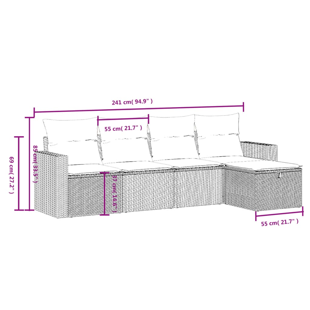 vidaXL 5-tlg. Garten-Sofagarnitur mit Kissen Grau Poly Rattan