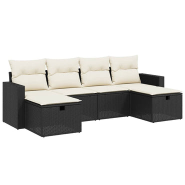 vidaXL 6-tlg. Garten-Sofagarnitur mit Kissen Schwarz Poly Rattan