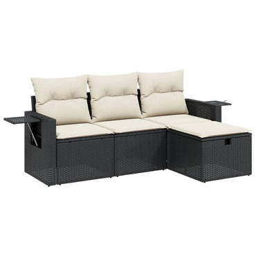 vidaXL 4-tlg. Garten-Sofagarnitur mit Kissen Schwarz Poly Rattan