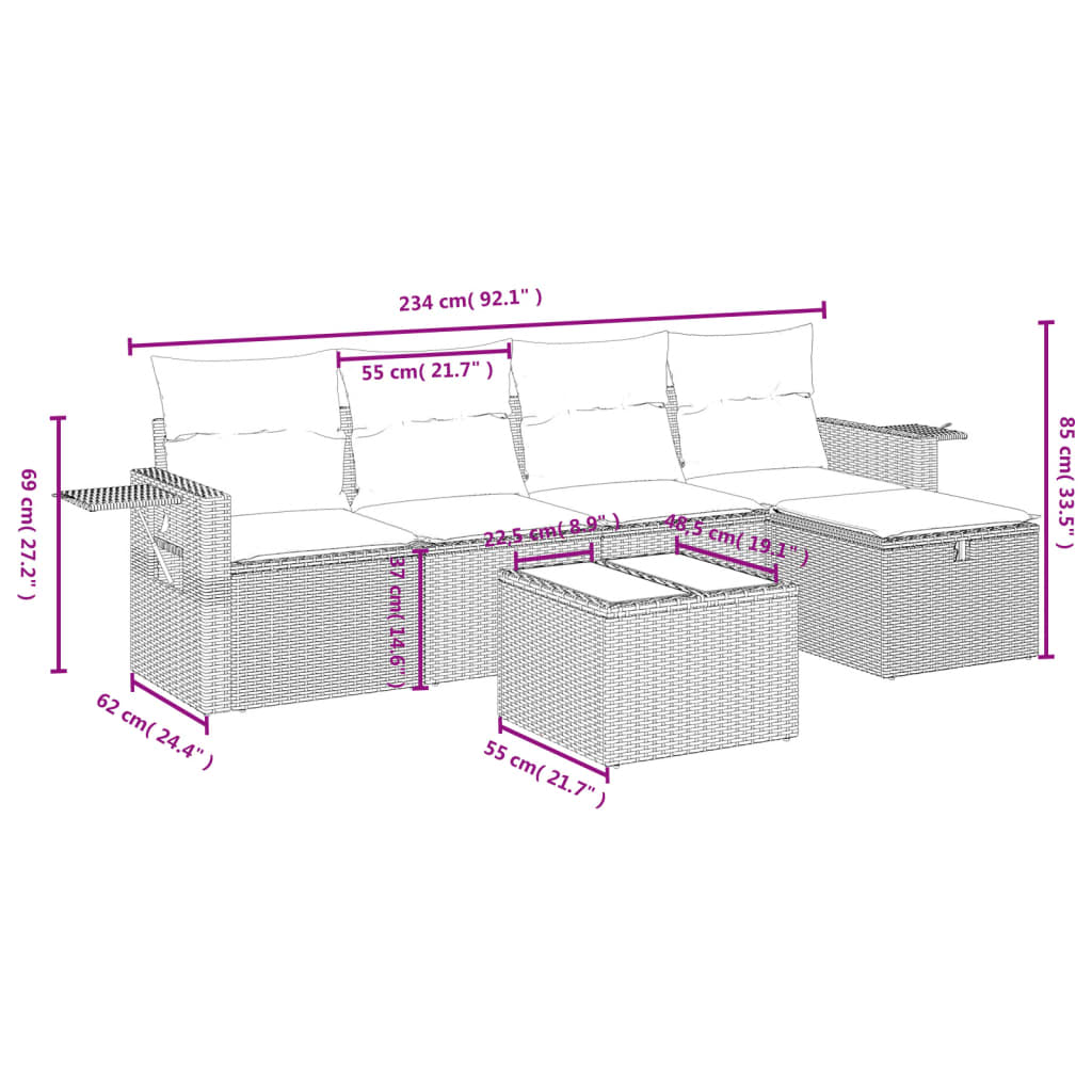 vidaXL Salon de jardin 6 pcs avec coussins Noir Résine tressée