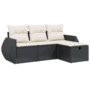 vidaXL 4-tlg. Garten-Sofagarnitur mit Kissen Schwarz Poly Rattan
