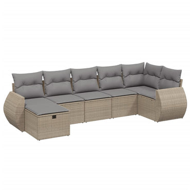 vidaXL 7-tlg. Garten-Sofagarnitur mit Kissen Beige Poly Rattan