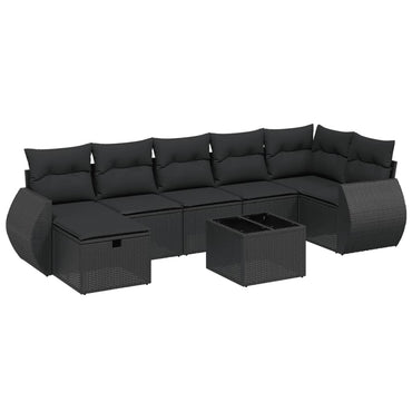 vidaXL 8-tlg. Garten-Sofagarnitur mit Kissen Schwarz Poly Rattan