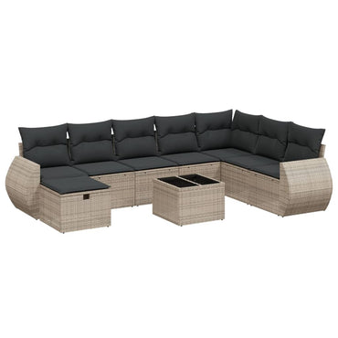 vidaXL 9-tlg. Garten-Sofagarnitur mit Kissen Grau Poly Rattan