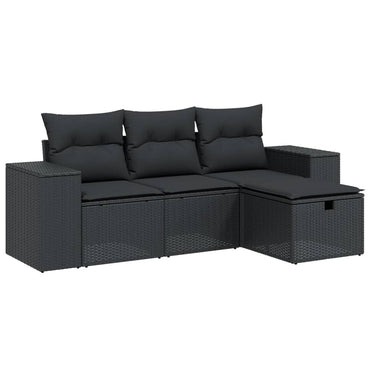 vidaXL 4-tlg. Garten-Sofagarnitur mit Kissen Schwarz Poly Rattan