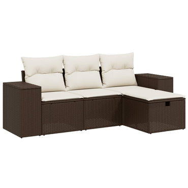 vidaXL 4-tlg. Garten-Sofagarnitur mit Kissen Braun Poly Rattan