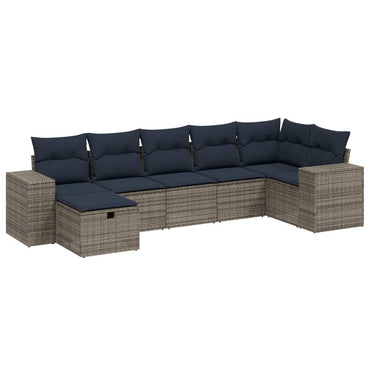 vidaXL 7-tlg. Garten-Sofagarnitur mit Kissen Grau Poly Rattan