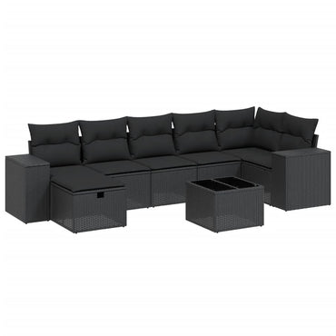 vidaXL 8-tlg. Garten-Sofagarnitur mit Kissen Schwarz Poly Rattan