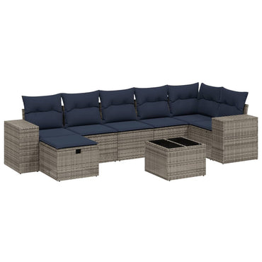 vidaXL 8-tlg. Garten-Sofagarnitur mit Kissen Grau Poly Rattan