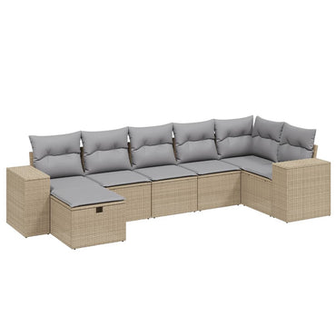 vidaXL 7-tlg. Garten-Sofagarnitur mit Kissen Beige Poly Rattan