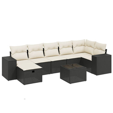 vidaXL 8-tlg. Garten-Sofagarnitur mit Kissen Schwarz Poly Rattan