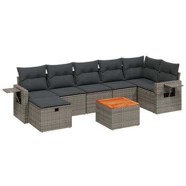 vidaXL 8-tlg. Garten-Sofagarnitur mit Kissen Grau Poly Rattan