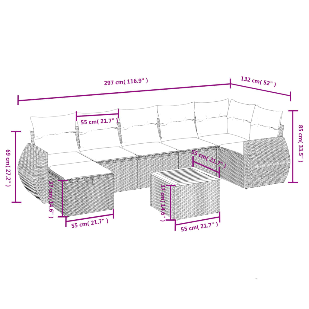 vidaXL Canapé d'angle de jardin 8 pcs avec coussins Résine tressée Beige