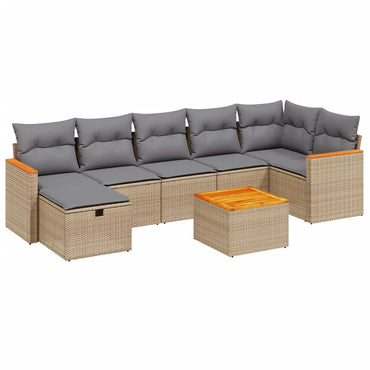 vidaXL 8-tlg. Garten-Sofagarnitur mit Kissen Beige Poly Rattan