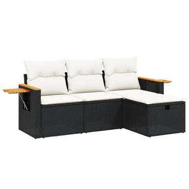 vidaXL 4-tlg. Garten-Sofagarnitur mit Kissen Schwarz Poly Rattan