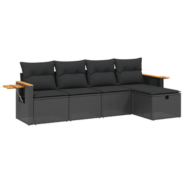 vidaXL 5-tlg. Garten-Sofagarnitur mit Kissen Schwarz Poly Rattan