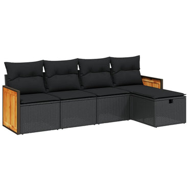 vidaXL 5-tlg. Garten-Sofagarnitur mit Kissen Schwarz Poly Rattan