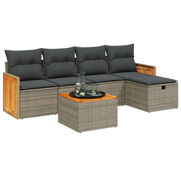 vidaXL 6-tlg. Garten-Sofagarnitur mit Kissen Grau Poly Rattan