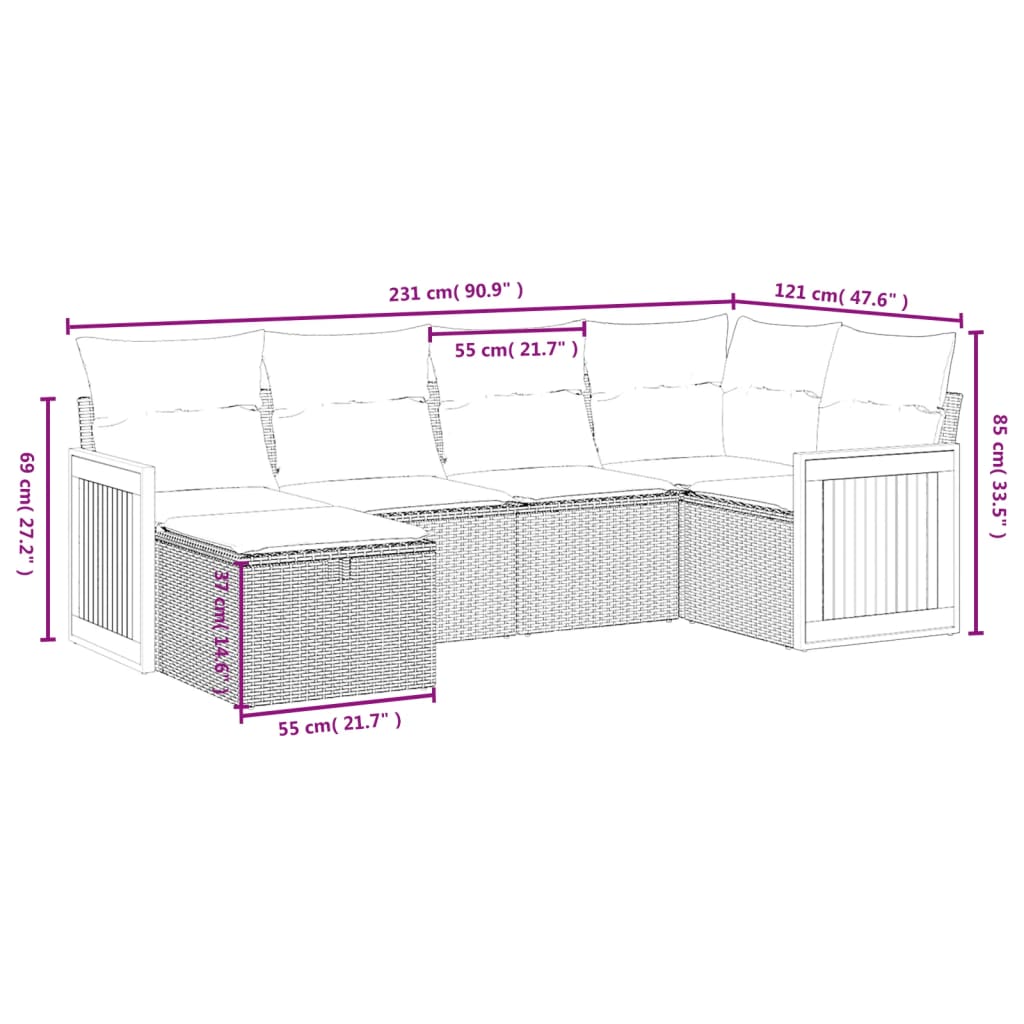 vidaXL 6-tlg. Garten-Sofagarnitur mit Kissen Grau Poly Rattan