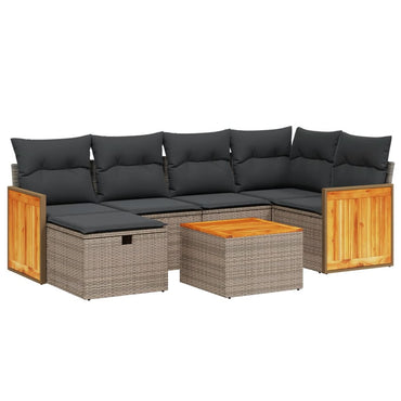 vidaXL 7-tlg. Garten-Sofagarnitur mit Kissen Grau Poly Rattan