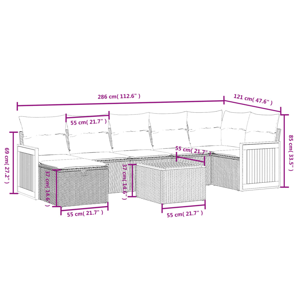 vidaXL 8-tlg. Garten-Sofagarnitur mit Kissen Grau Poly Rattan