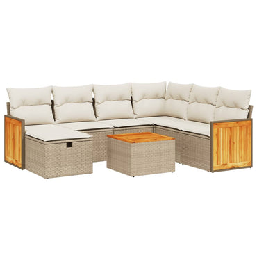 vidaXL 8-tlg. Garten-Sofagarnitur mit Kissen Beige Poly Rattan