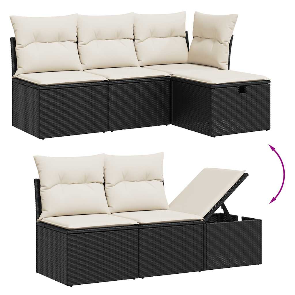 10-tlg. Garten-Sofagarnitur mit Kissen Schwarz Poly Rattan