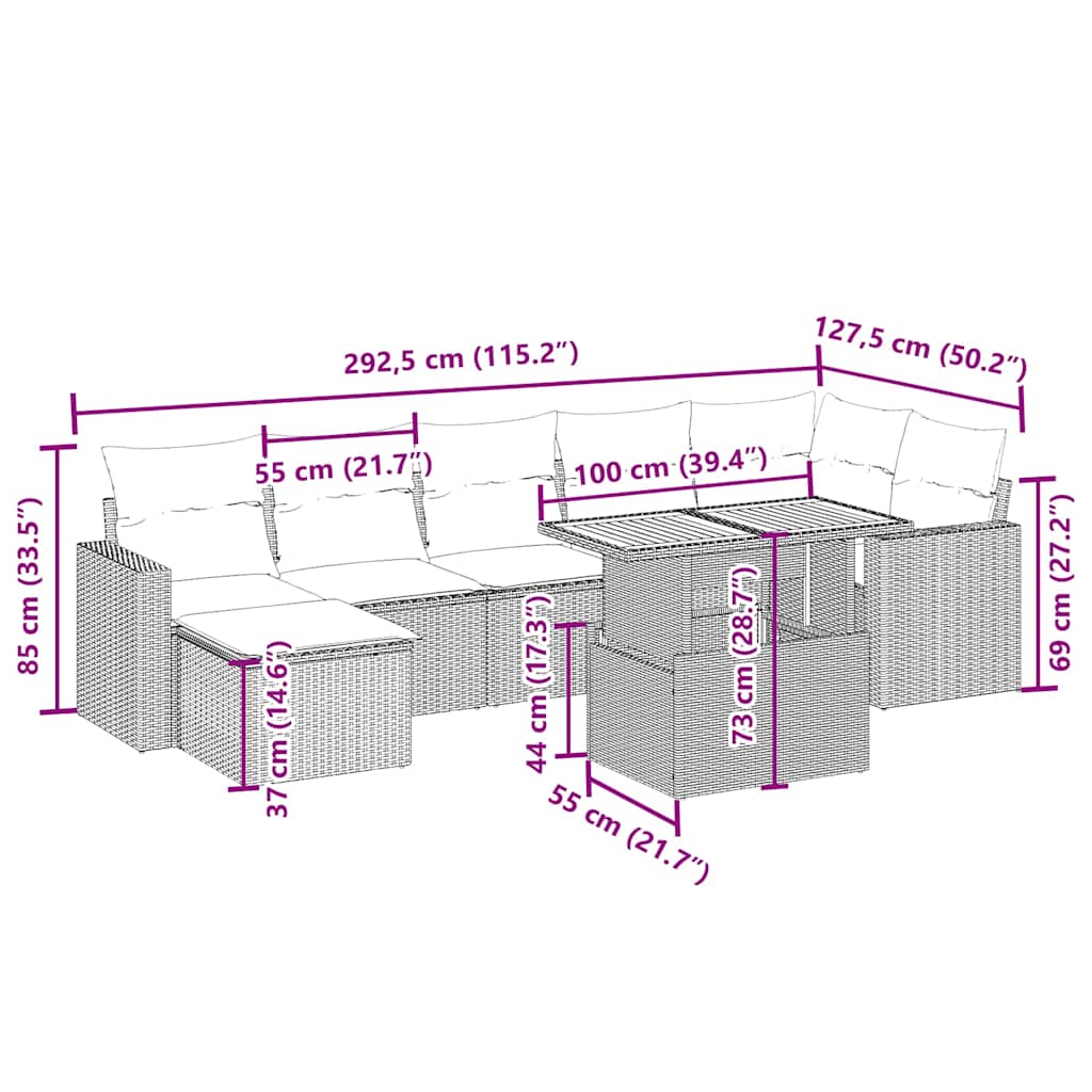 8-tlg. Garten-Sofagarnitur mit Kissen Beige Poly Rattan
