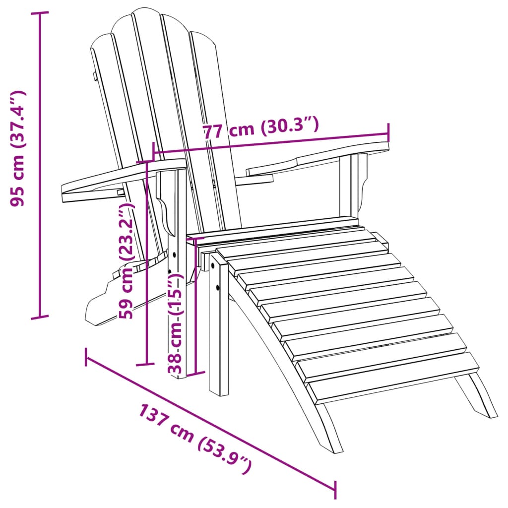 vidaXL Adirondack-Gartenstuhl mit Fußstütze Massivholz Teak