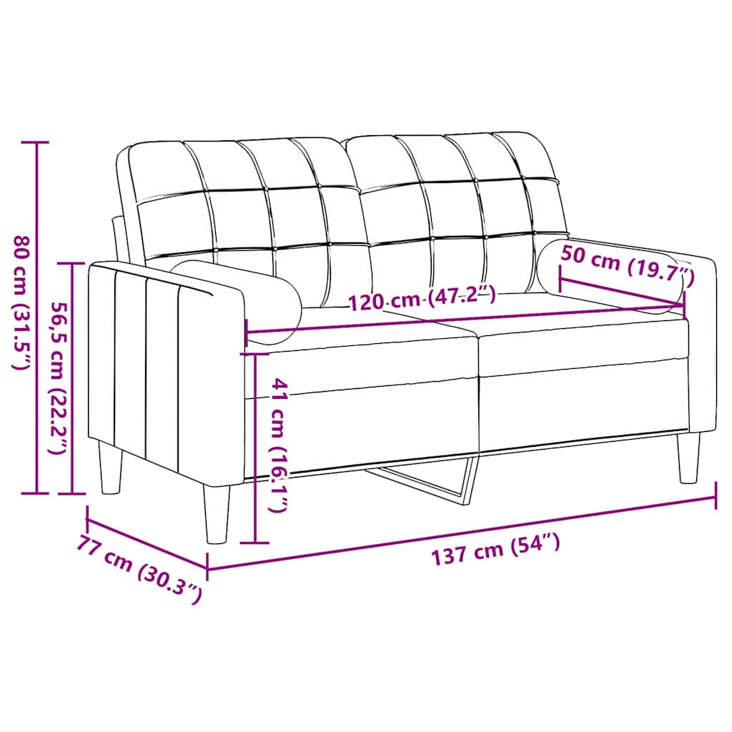 2-Sitzer-Sofa mit Zierkissen Braun 120 cm Samt