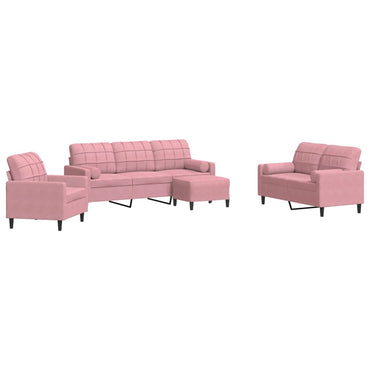 vidaXL 4-tlg. Sofagarnitur mit Kissen und Nackenrollen Rosa Samt
