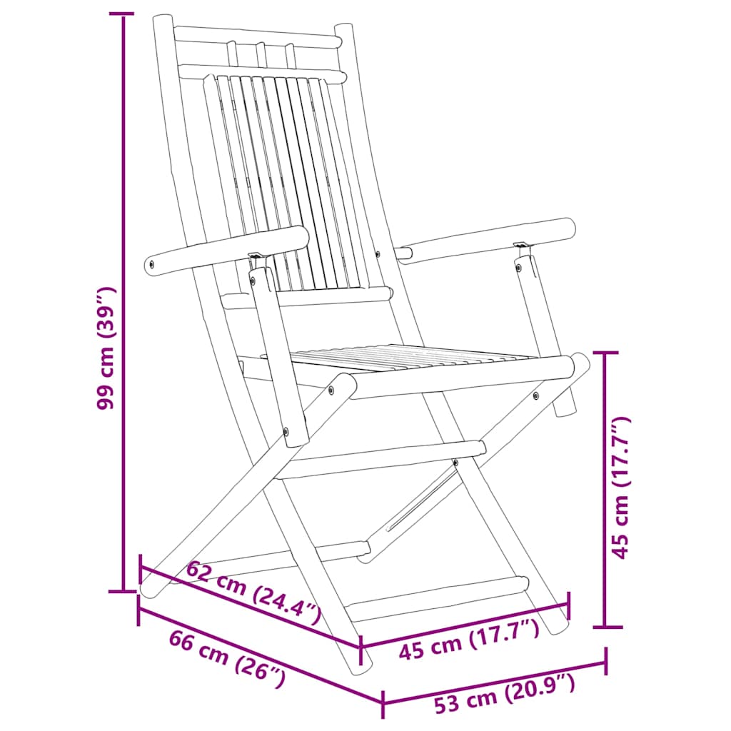 vidaXL Gartenstühle 4 Stk. Klappbar 53x66x99 cm Bambus
