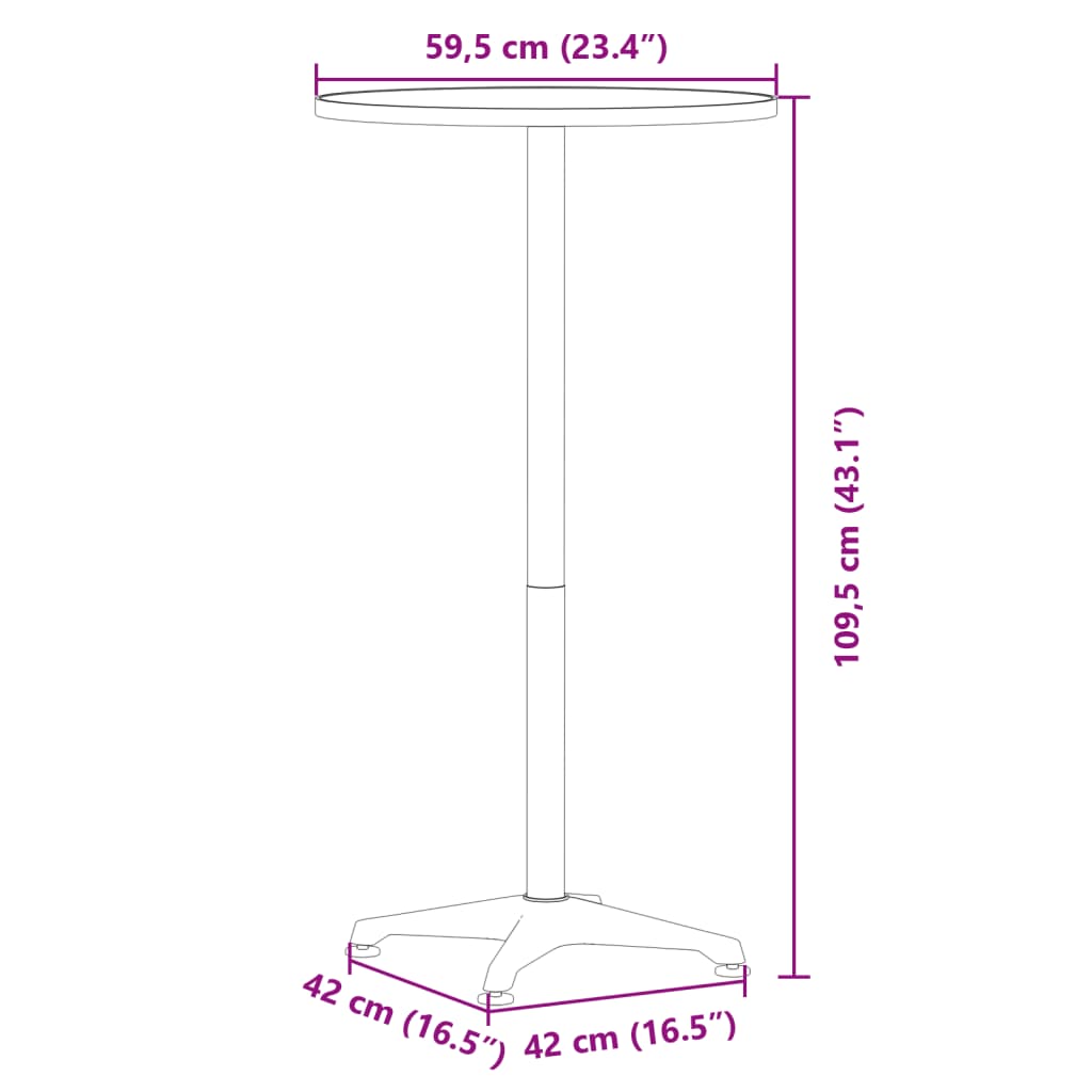 vidaXL Outdoor-Bartisch Höhenverstellbar Ø59,5x70/109,5 cm Aluminium