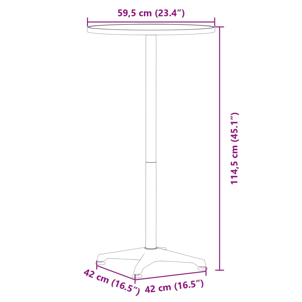 vidaXL Table de bar d'extérieur réglable en hauteur Ø59,5x70/114,5 cm Aluminium