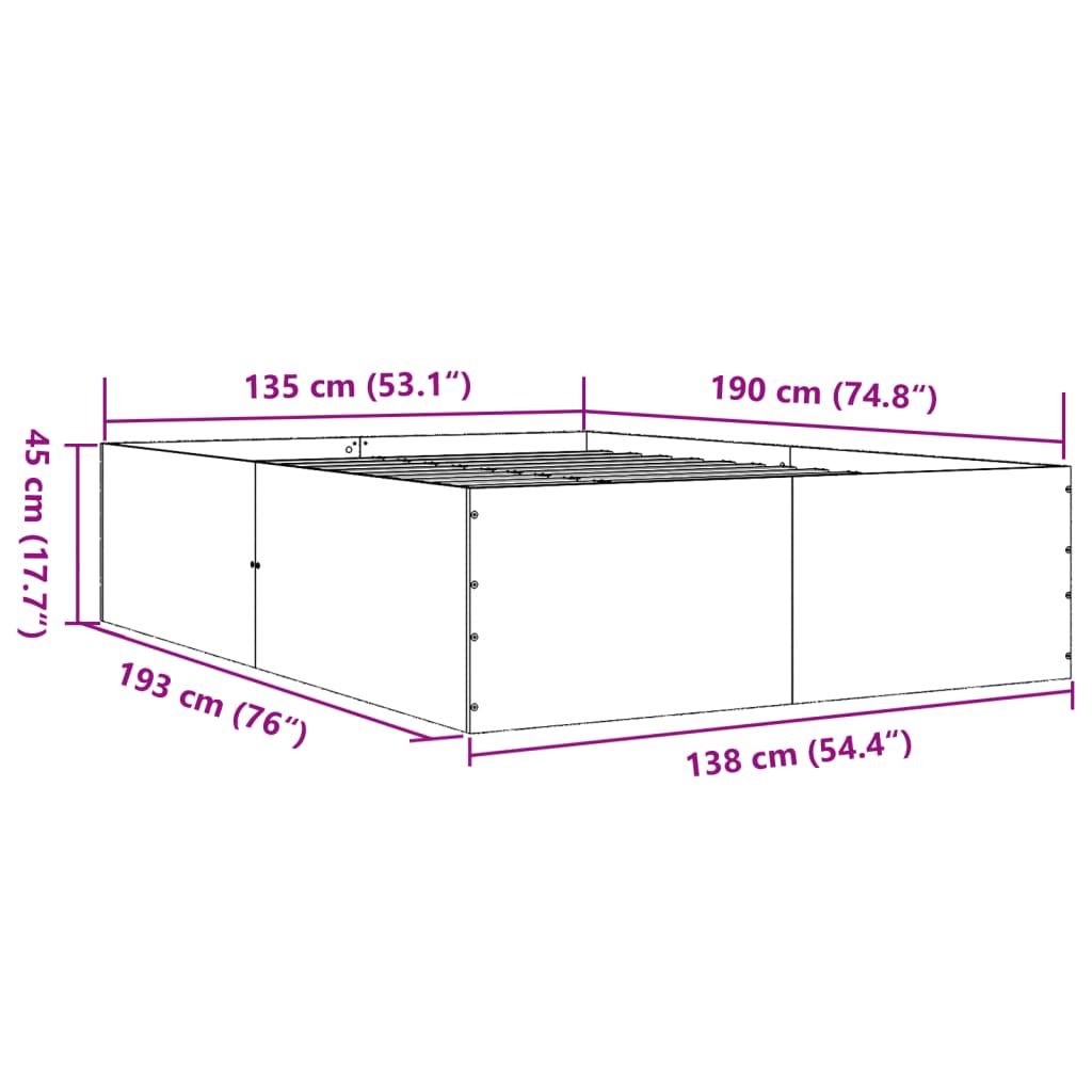 vidaXL Bettgestell Sonoma-Eiche 135x190 cm Holzwerkstoff