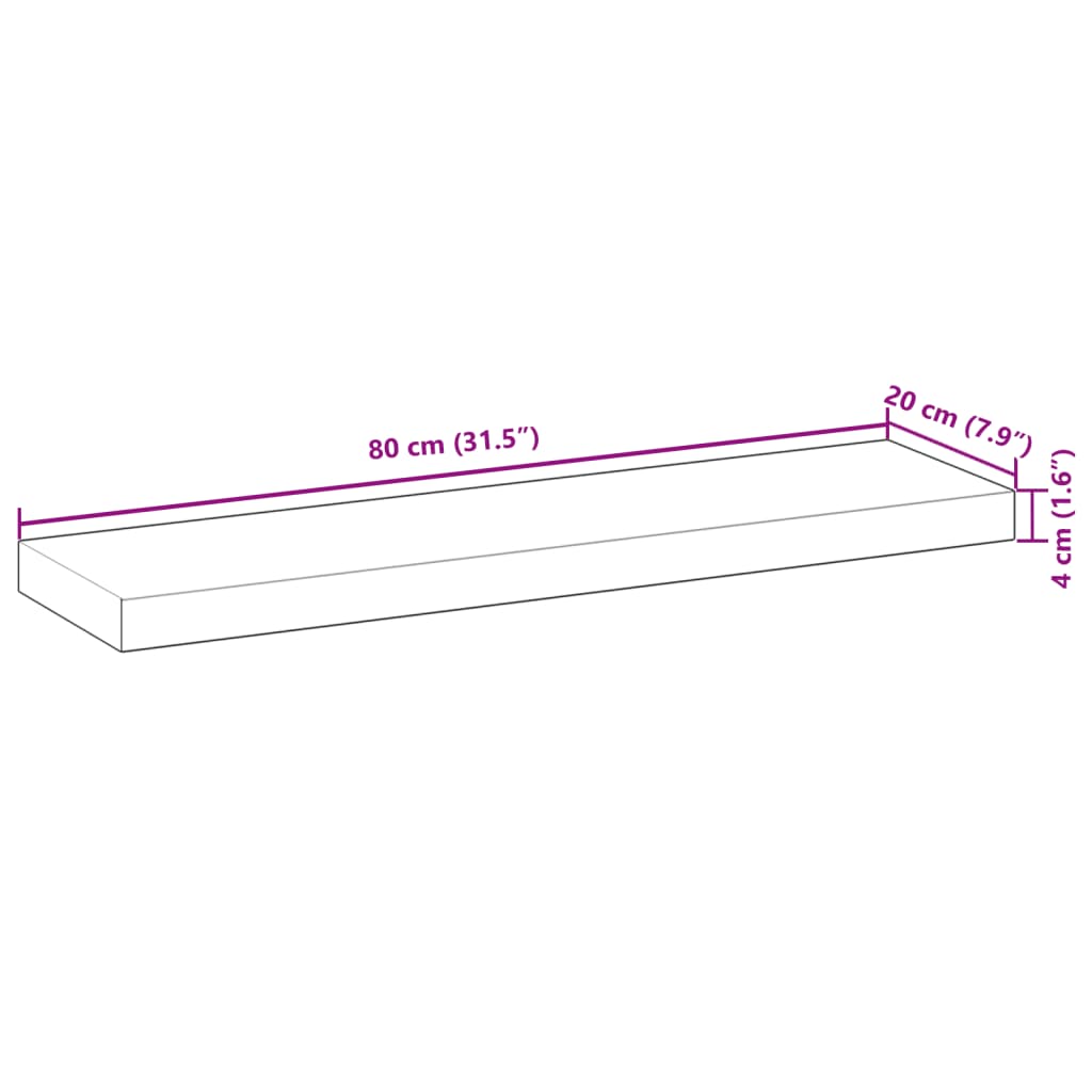 vidaXL Schweberegal 80x20x4 cm Massivholz Akazie Ölbehandelt