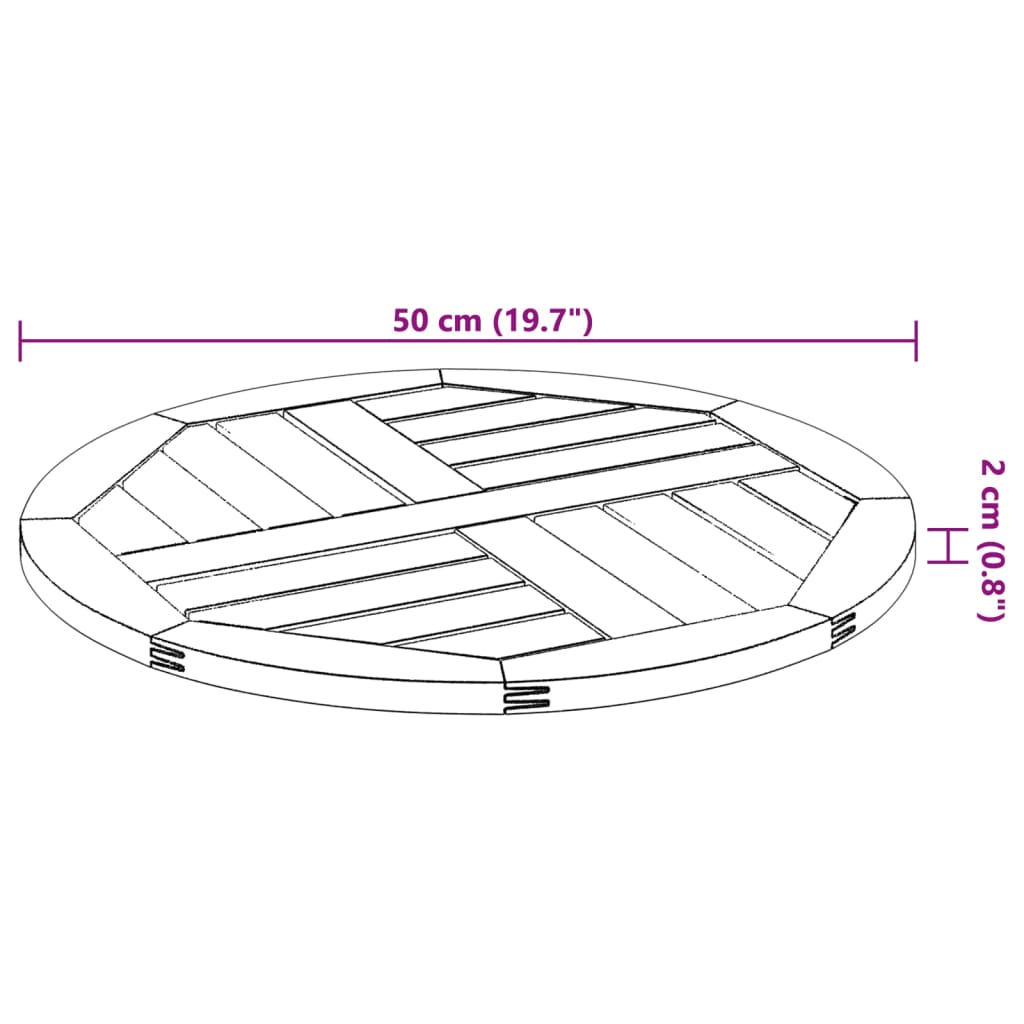 vidaXL Tischplatte Ø50x2 cm Rund Massivholz Akazie