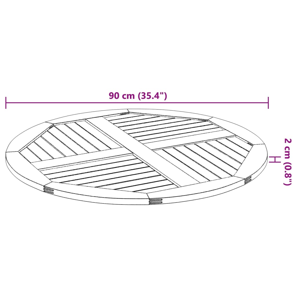 vidaXL Tischplatte Ø90x2,2 cm Rund Massivholz Akazie