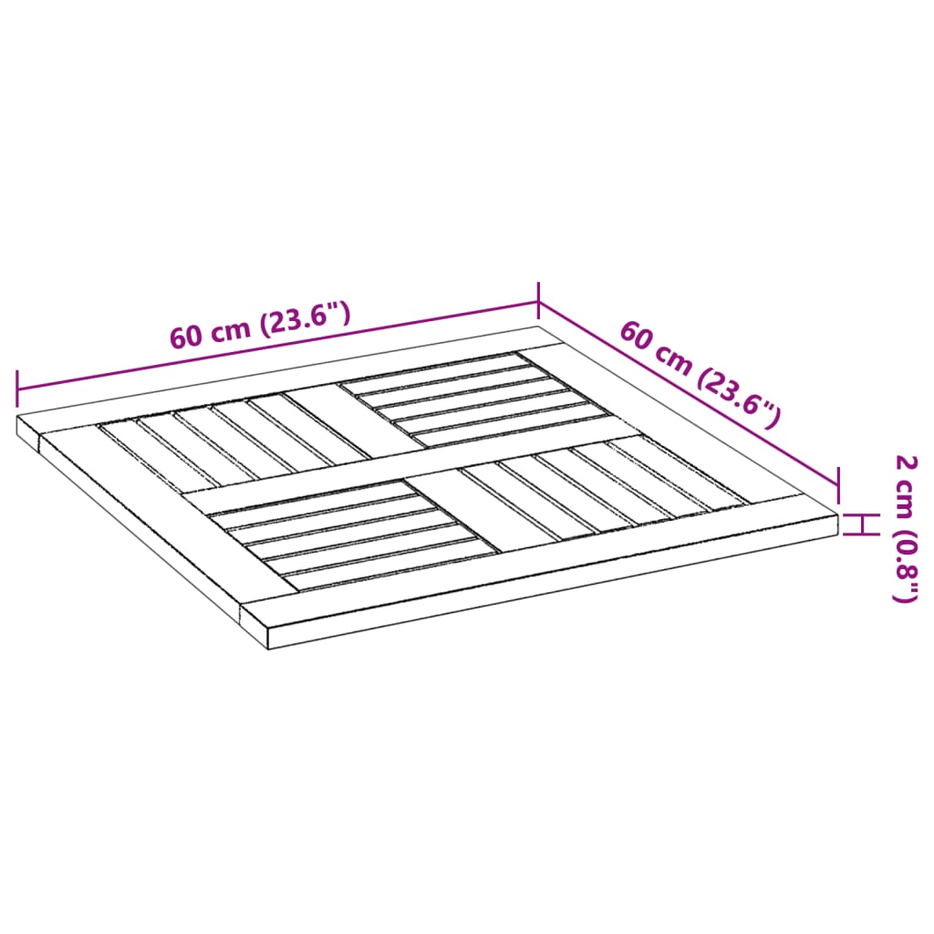 vidaXL Tischplatte 60x60x2 cm Quadratisch Massivholz Akazie