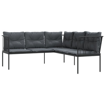 vidaXL Canapé de jardin d'angle avec coussins Noir Acier et textilène