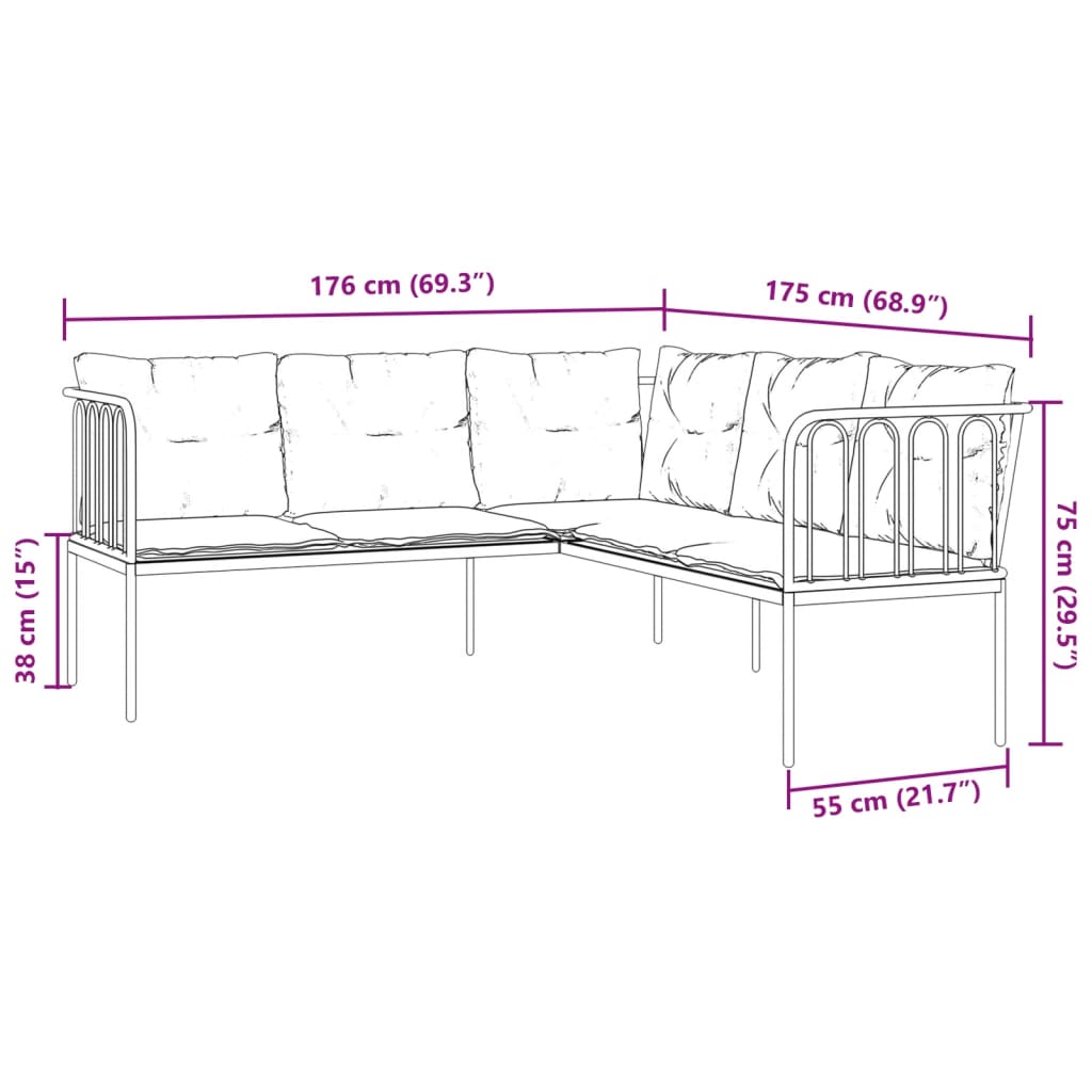 vidaXL Canapé de jardin d'angle avec coussins Noir Acier et textilène