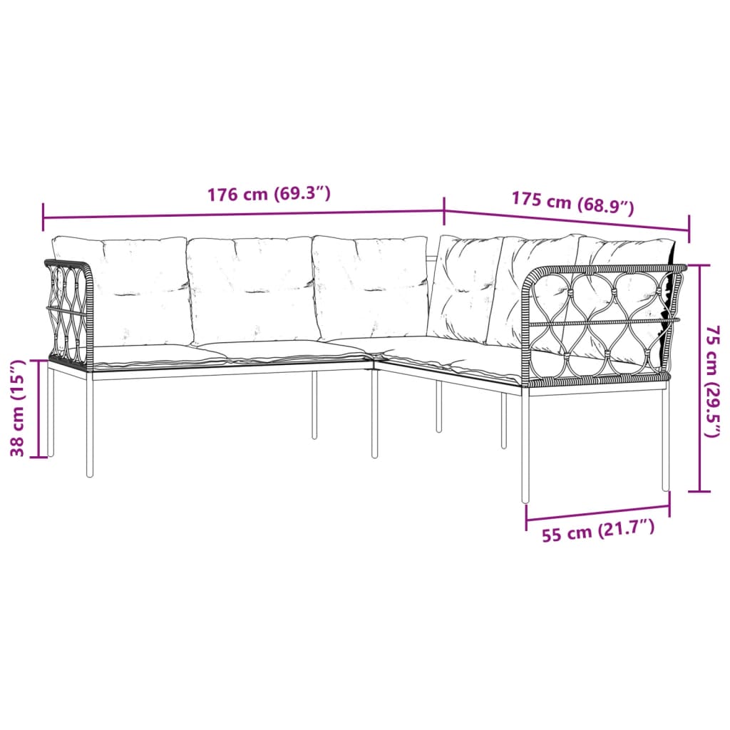 vidaXL Canapé de jardin d'angle avec coussins Noir Acier et textilène