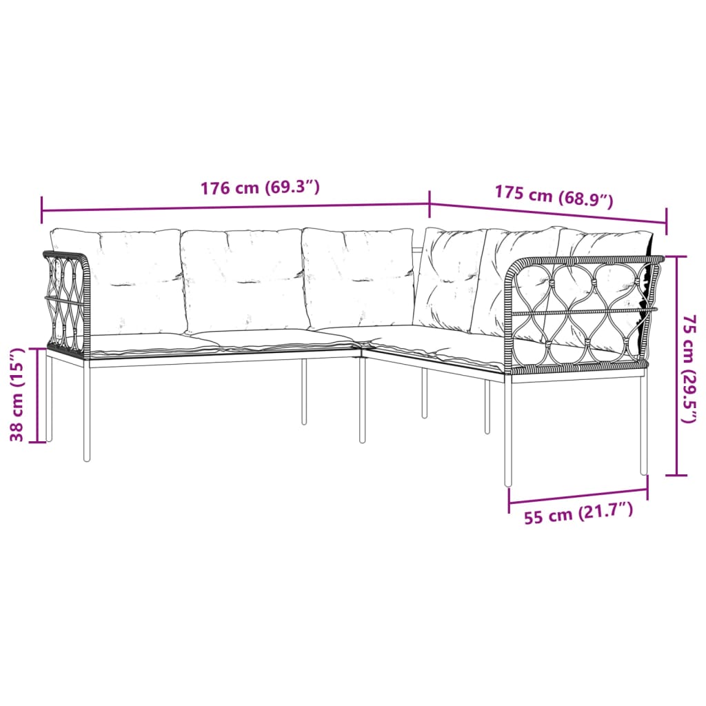vidaXL Canapé de jardin d'angle avec coussins Noir Acier et textilène