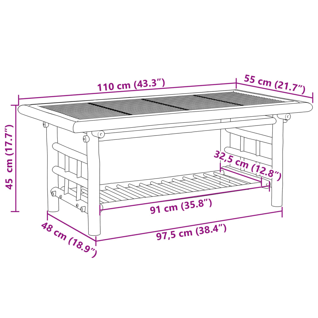 vidaXL Couchtisch 110x55x45 cm Bambus