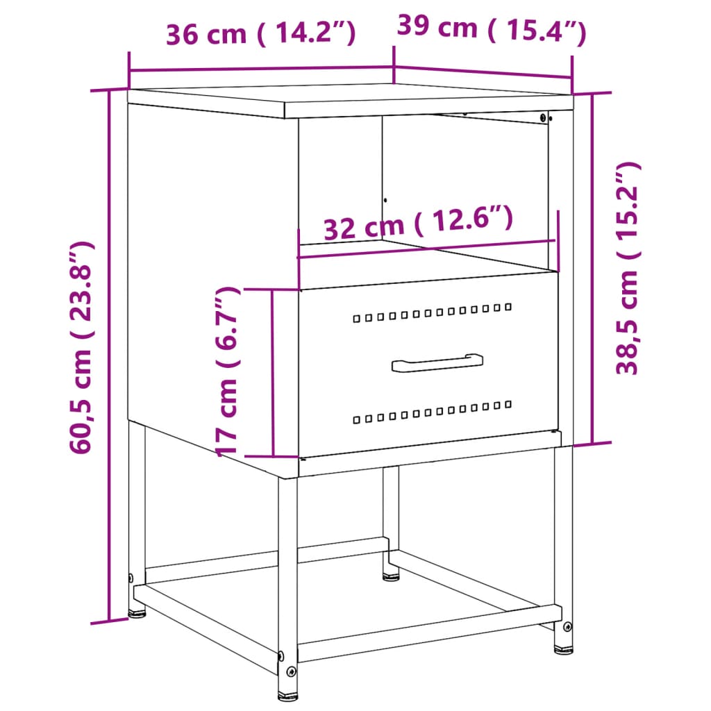 vidaXL Nachttisch Senfgelb 36x39x60,5 cm Stahl