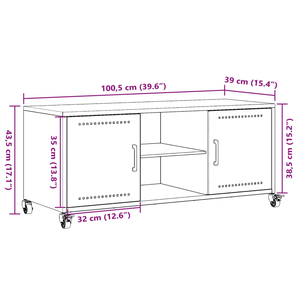 vidaXL Meuble TV rose 100,5x39x43,5 cm Acier