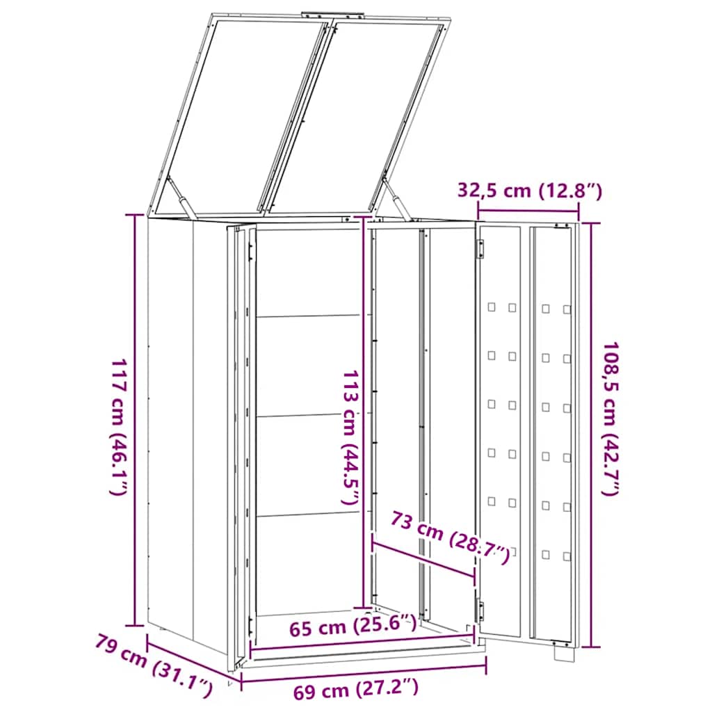 Mülltonnenbox für 1 Tonne Grau 69x79x117 cm Stahl